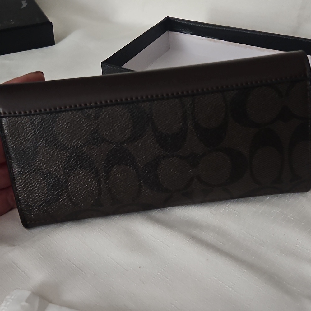 Coach Brown Signature Envelope Wallet with Gold Accent - Picture 11 of 17